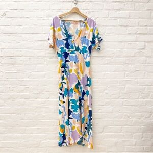 Anthropologie || Traffic People Abstract Printed V-Neck Midi Dress Small